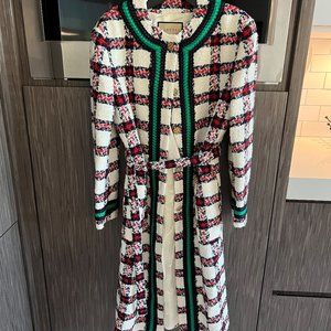Gucci White Plaid Long Tweed Jacket size 40